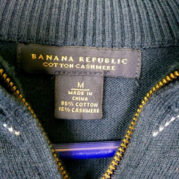 Banana Republic Men's Cotton Cashmere Argyle Pullover Quarter Zip Sweater Medium - Picture 5 of 7